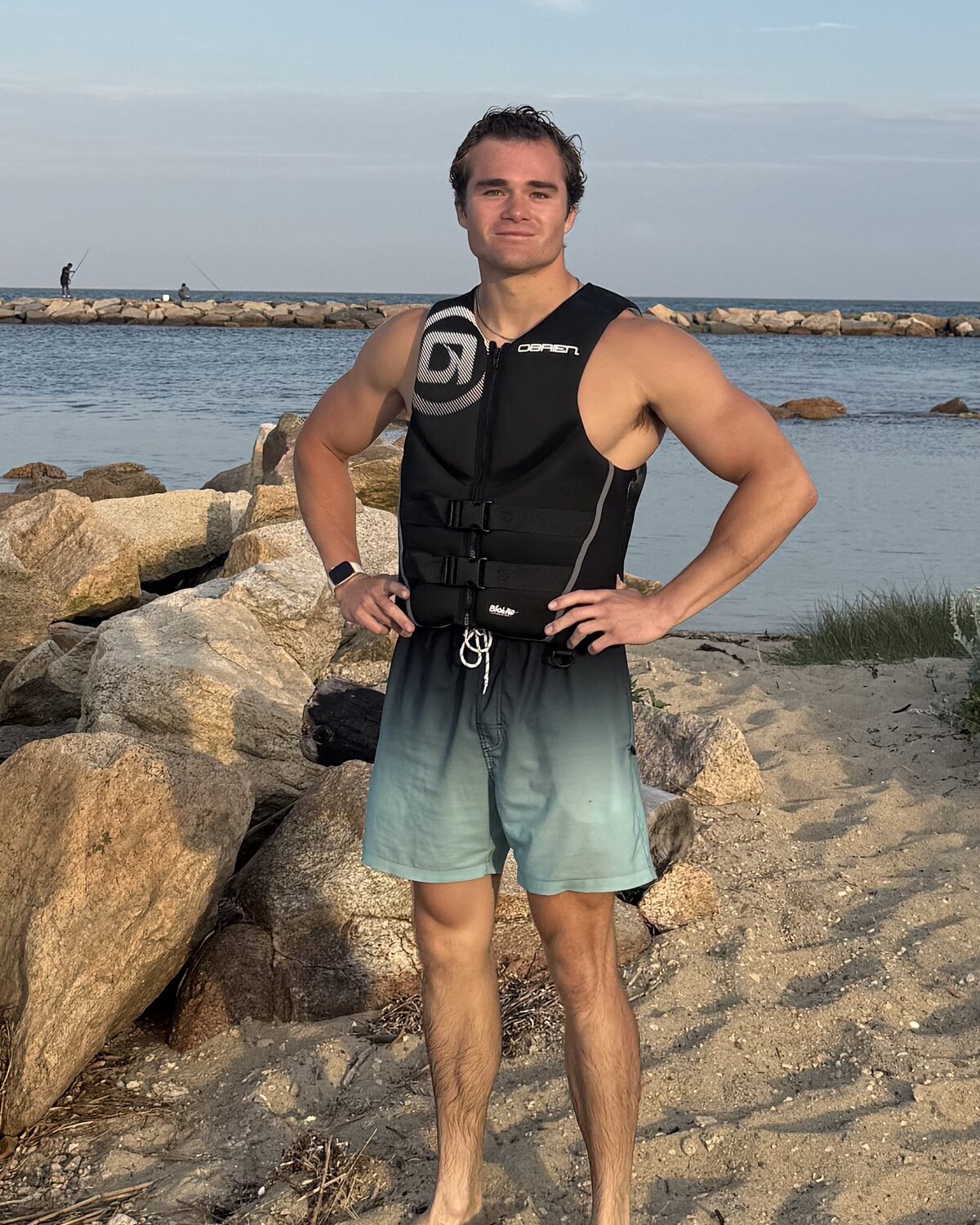 Hans, personal trainer, on the beach in New Seabury